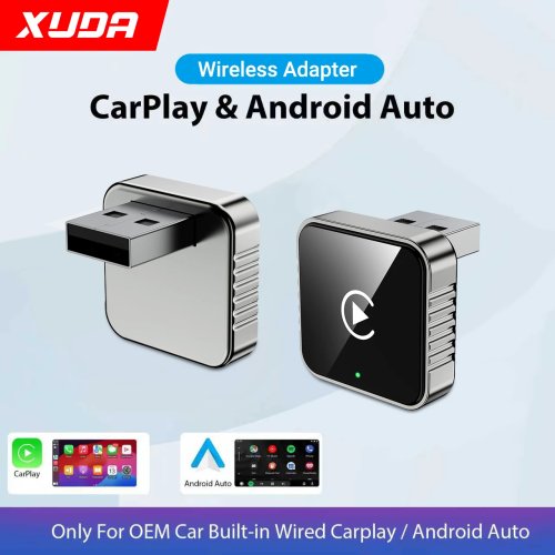 XUDA adattatore 2-in-1 da cablato a senza fili per CarPlay e Android Auto, dongle USB, Bluetooth plug & play per autoradio OEM
