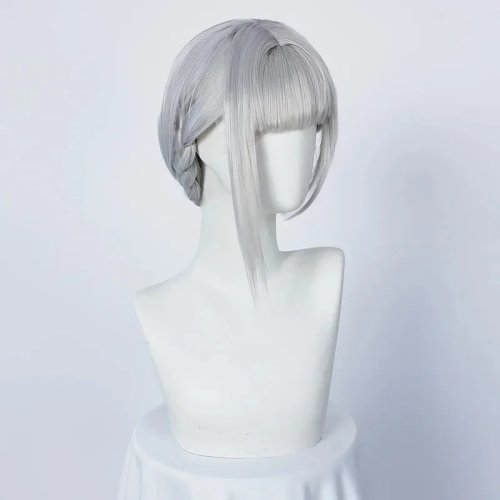 Perruque cosplay Sanhua (Wuthering Waves) blanc argenté, bonnet pour perruque offert