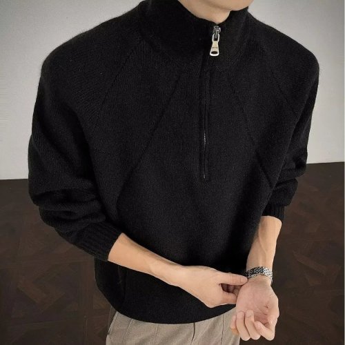 Camisola de malha com fecho e forro polar, mangas compridas — top versátil em poliéster para primavera/outono