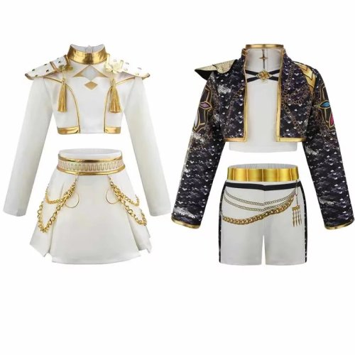 Girls' Cosplay Costume Set, Black & Gold Role-Play Outfit for Ages 4-12