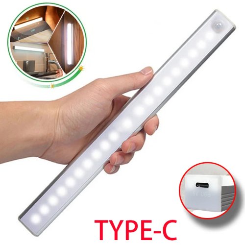 Luz noturna LED recarregável USB‑C com sensor de movimento — sem fios para armário, roupeiro e escadas