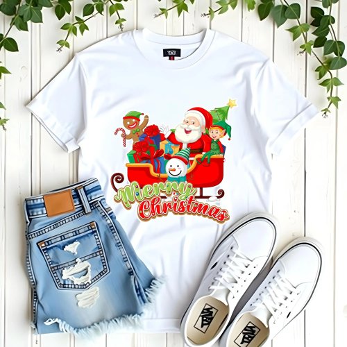 T-shirt feminina com Pai Natal — Confortável e quente para outono/inverno