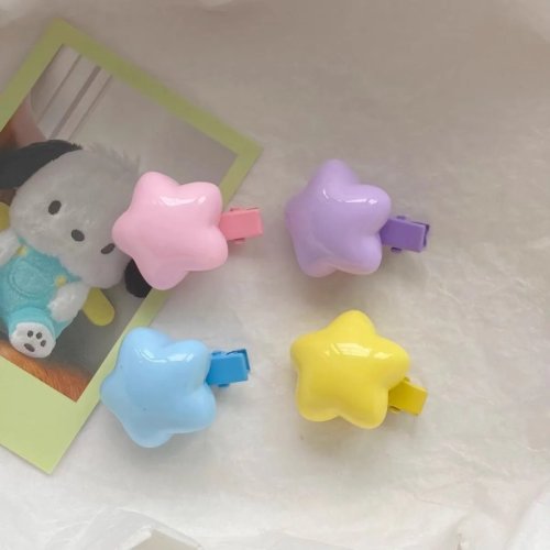 Pinzas de pelo estilo coreano con estrellas coloridas — mini pinzas laterales gorditas para flequillo, niñas y mujeres