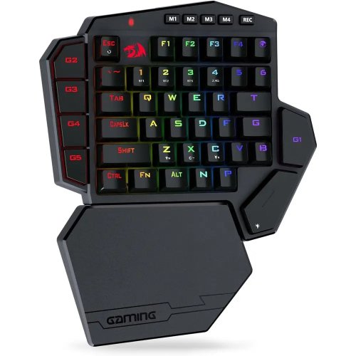 42-Key Mechanical Gaming Keypad — RGB (3 modes), 7 onboard profiles, detachable wrist rest, rechargeable battery, Red switches