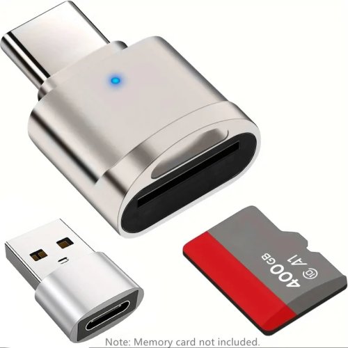 Leitor de cartões microSD/SD USB-C com adaptador USB-A e caixa em liga de zinco — compatível com MacBook, portátil e Samsung Galaxy