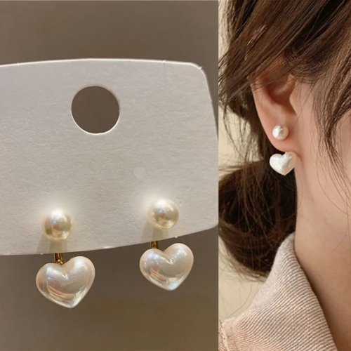 Pendientes de perla en plata 925 con corazón - Estilo coreano, para mujer