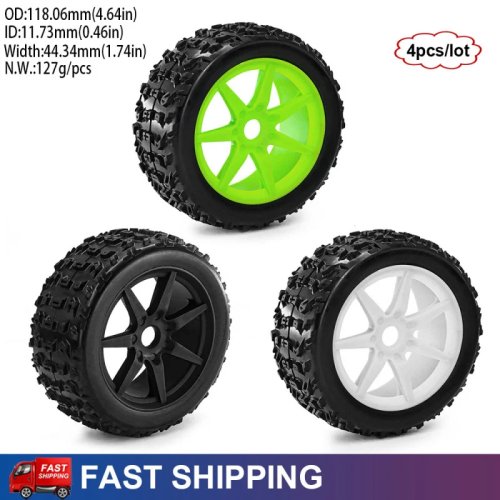 4PCS 17mm 1/8-inch Hex High-Grip Rubber Wheels/Tires for RC Buggy — Fits ARRMA Typhon (3S/6S), Kyosho Inferno/MP10 — Upgrade Parts