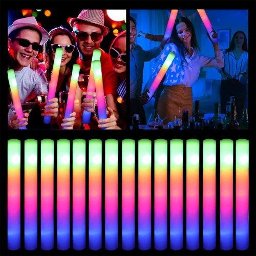 15/30 Pack LED Glow Foam Sticks — Colorful RGB Light-Up Cheer Tubes for Parties, Weddings, Birthdays, Christmas