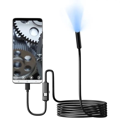 كاميرا منظار 7.0 مم USB‑C — مقاومة للماء IP67، 6 مصابيح LED قابلة للتعديل، مرنة للفحص لهواتف أندرويد والكمبيوتر