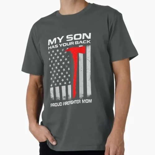 T-shirt premium «Mon fils veille sur vous» – Fier pompier, du M au 2XL