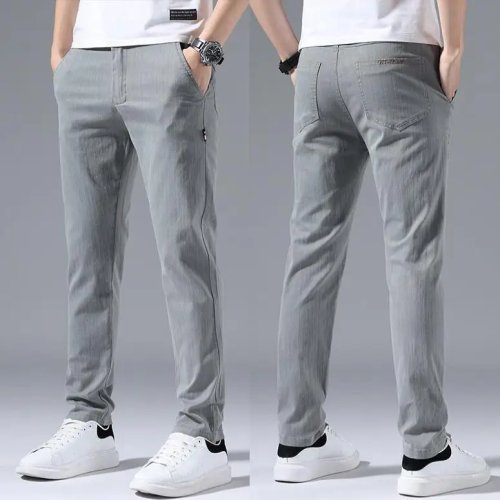 Calças homem slim fit reta com forro polar, cintura elástica, casual, primavera/outono, versátil