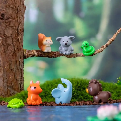 Figuras de animais em resina realistas feitas à mão — gato, pato, ovelha, esquilo, rã, tartaruga para miniaturas, terrários e artesanato
