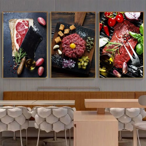 Set de toiles style nordique pour cuisine – Affiches murales food modernes (céréales, épices, cuillère, piments) tableau modulaire