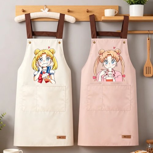 Tablier Sailor Moon kawaii femme — imperméable et résistant aux huiles, sans manches, pour pâtisserie, café ou maison, idée cadeau