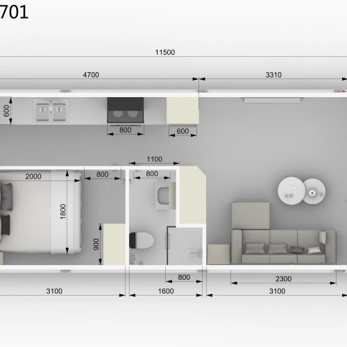 Casa flotante prefabricada en contenedor expandible – villa/hotel modular de lujo con recámara, baño, cocina y balcón