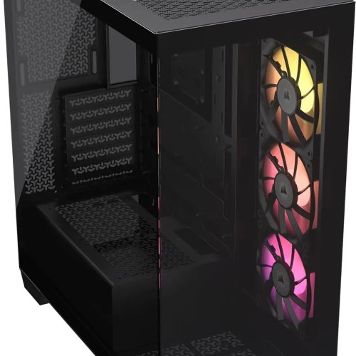 ATX Mid-Tower PC Case with Panoramic Tempered Glass Side, Reversible Layout Support, 3 RGB Fans Included - Black