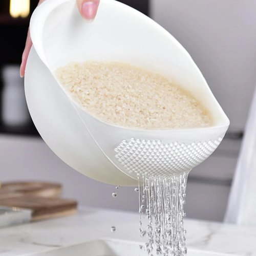 Escorredor para arroz e fruta com alça – cesto para lavar e escorrer, organizador de cozinha, 1 ou 3 unidades