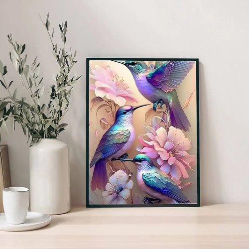 DIY Diamond Painting Kit — Full-Drill Bird & Flower Mosaic Wall Art (Diamond Embroidery)