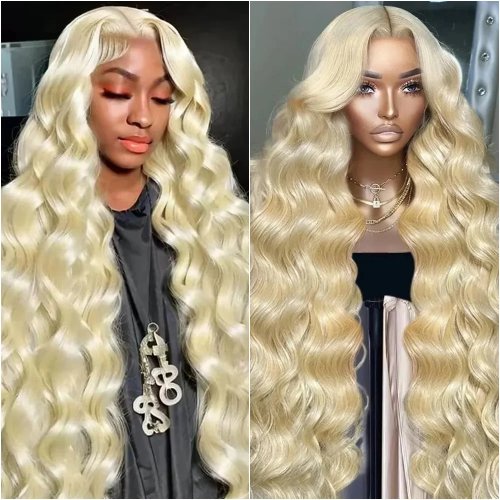 Perruque lace frontal 13x4/13x6 cheveux humains Body Wave blond 613, densité 220%, tulle transparent HD, ligne frontale déjà dégagée, brésilienne