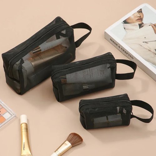 Grande trousse de toilette de voyage en filet – Pochette maquillage et rangements, grande capacité