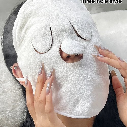 Steam hot/cold compress face towel with ear loops, soft skin‑friendly facial compress for wet/dry use