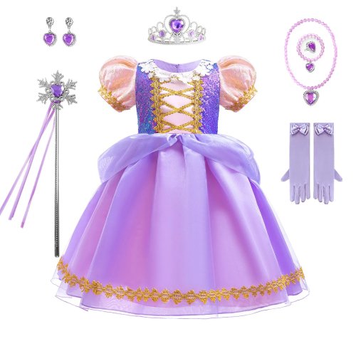 Abito da principessa lungo viola per bambina - costume cosplay/halloween elegante (poliestere)