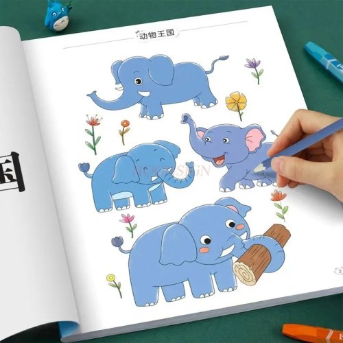 Buku latihan menggambar anak — latihan garis sederhana dan kontrol pena, gambar kartun untuk ditiru