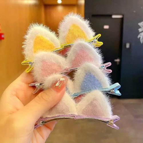 Lot de 2 barrettes en peluche oreilles de chat – design 3D mignon style coréen, accessoire cheveux pour filles