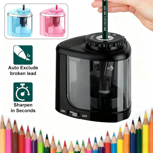 Taille-crayon électrique automatique TENWIN – portable de bureau, pour crayons 6–8 mm, idéal pour l'école et les étudiants