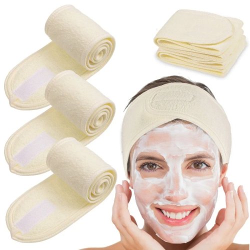 Faixa facial em felpa (toalha) — Faixa elástica ajustável para maquilhagem, banho e desporto