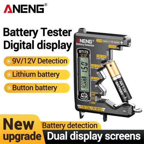 ANENG BT173 디지털 배터리 테스터 휴대용 범용 전압계 12V/23A, 9V/6F22 및 버튼형 전지 측정