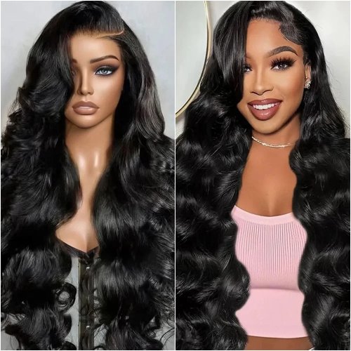 Perruque Body Wave 13x6 en cheveux humains, lace front HD transparent 40 pouces, ligne frontale pré-éclaircie, densité 220%, frontal 5x5 sans colle