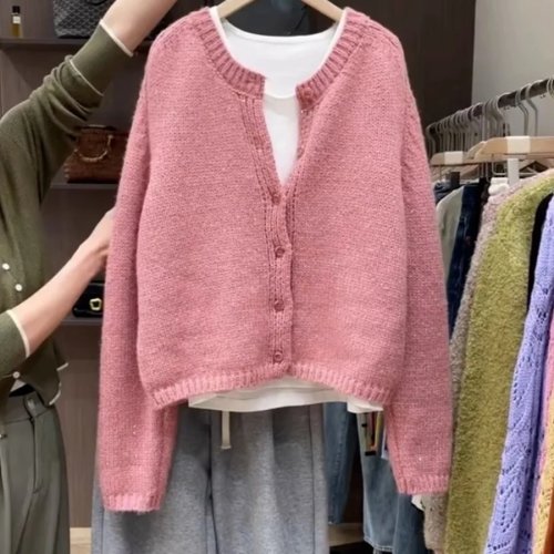 Długi damski kardigan w stylu koreańskim, miękka dzianina, długie rękawy, otwarty przód, luźny/oversize — jesień/zima