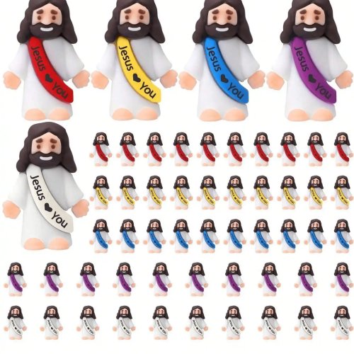Mini Jesus dolls for hide-and-seek — pack of 1 / 30 / 100 pcs, 'Jesus Loves You' Christian party favors (random colors)
