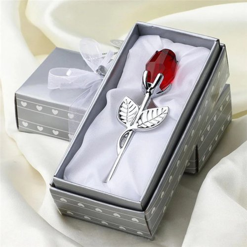 Crystal glass rose figurines, 6 colors — Romantic wedding & Valentine’s favors, Christmas lovers’ gift, home decoration souvenir