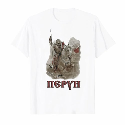 T-shirt 'Orthodox Brothers' – Perun (dio slavo) a cavallo, 100% cotone, manica corta, vestibilità comoda, taglie S–3XL