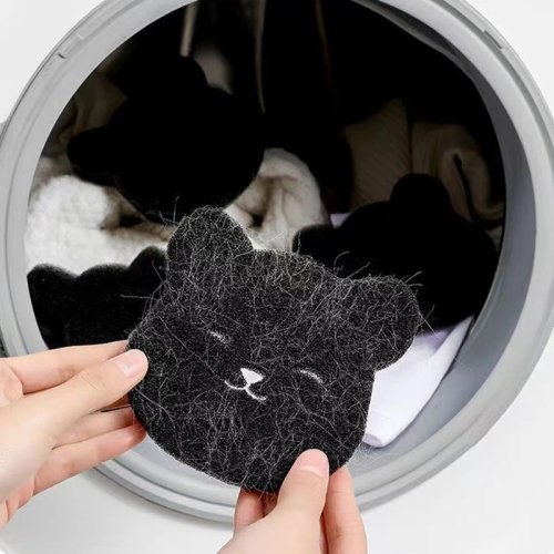 Pet hair remover sponge — 2 or 4‑pack reusable bear-shaped sticky sponges for washer & dryer, machine washable, black