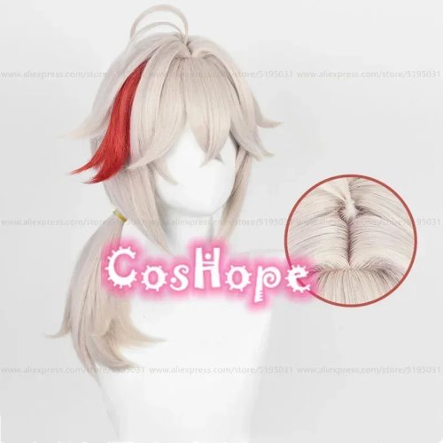 Parrucca cosplay Kazuha 46 cm, rosa-rosso, fibra sintetica resistente al calore