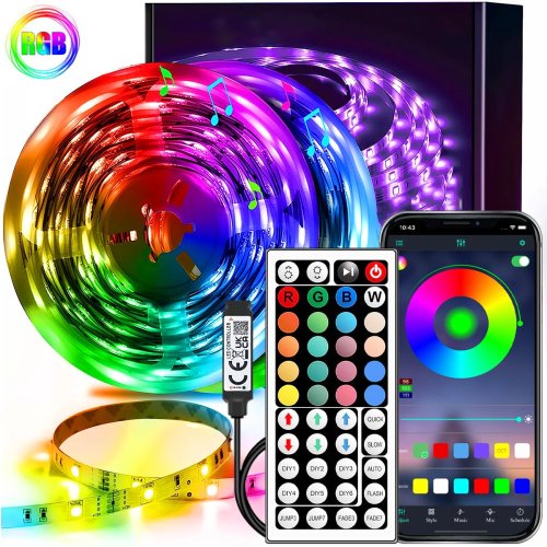 RGB LED 스트립 1–40m 음악 동기화, 44키 리모컨 및 앱 제어, USB 5V 플렉시블 테이프 TV 백라이트 및 홈 장식용