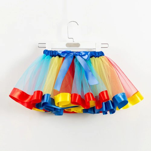 Girls' Rainbow Mesh-Lined Tutu Skirt — Short Dance/Performance Skirt
