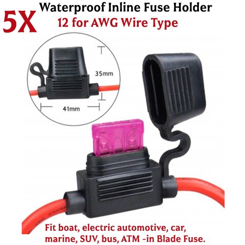 5er-Set wasserdichte Inline-Sicherungshalter, 12 AWG Kabel, 12V 30A Trennschalter für Auto, Boot, Marine, SUV
