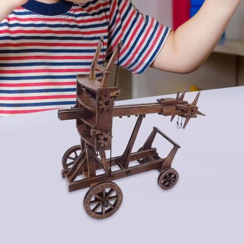 Handmade wooden ancient chariot model kit — miniature buildable desk ornament