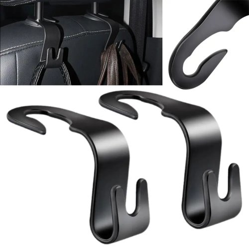 Paquete de 2 ganchos para reposacabezas de auto — colgador universal oculto para asiento trasero