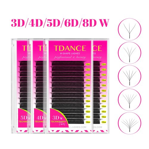 프리메이드 볼륨 팬 3D/4D/5D/6D W 스타일 - 페이크 밍크, 부드럽고 자연스러운 블룸 속눈썹 (자동 오픈)
