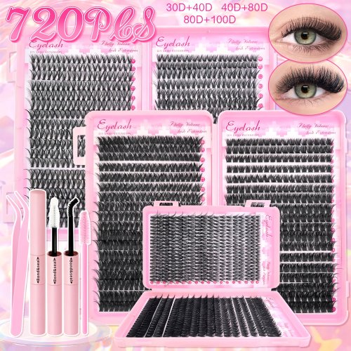 DIY Eyelash Extension Kit — Individual & Cluster Lashes 9–16mm with Bonding Glue and Sealant, Wispy Natural Look