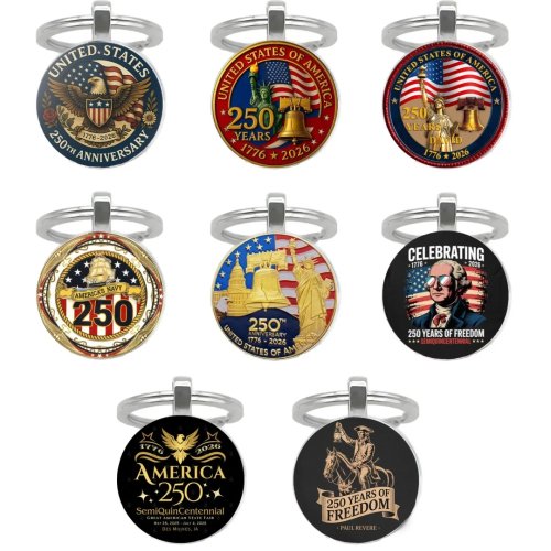 Porte-clés commémoratif 2026 – 250e anniversaire des États-Unis, aigle et drapeau américain, souvenir patriotique