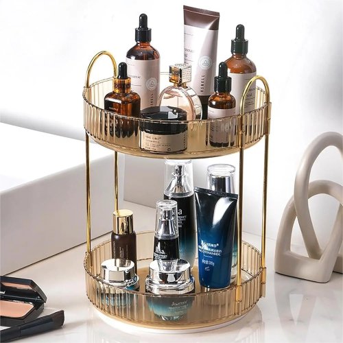Organizador giratório 360° para maquilhagem – grande capacidade para cosméticos, cuidados de pele e perfumes para tocador