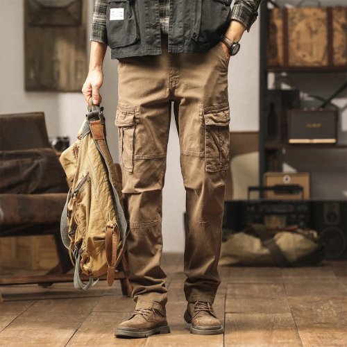 Calças cargo para homem em tamanhos grandes – corte reto e largo, cor lisa, casual