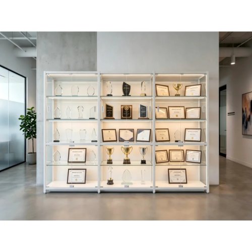 Vitrine à trophées personnalisée en verre avec serrure — Présentoir verrouillable pour école, club, salle