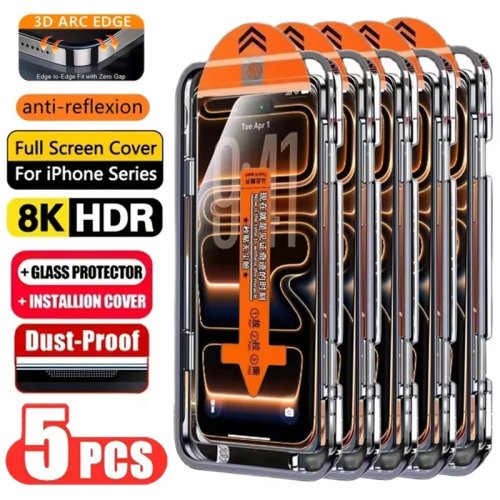 Lot de 5 protections d'écran en verre trempé HD pour iPhone – Pose facile – Compatible 7/8/8 Plus/SE/X/XS/XR/11/12 Mini/13/14/15/16/17/Pro Max